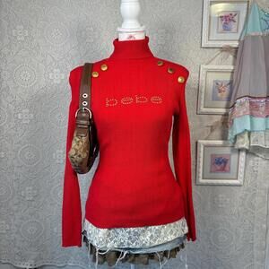 y2k bebe rhinestone beaded turtle neck sweater